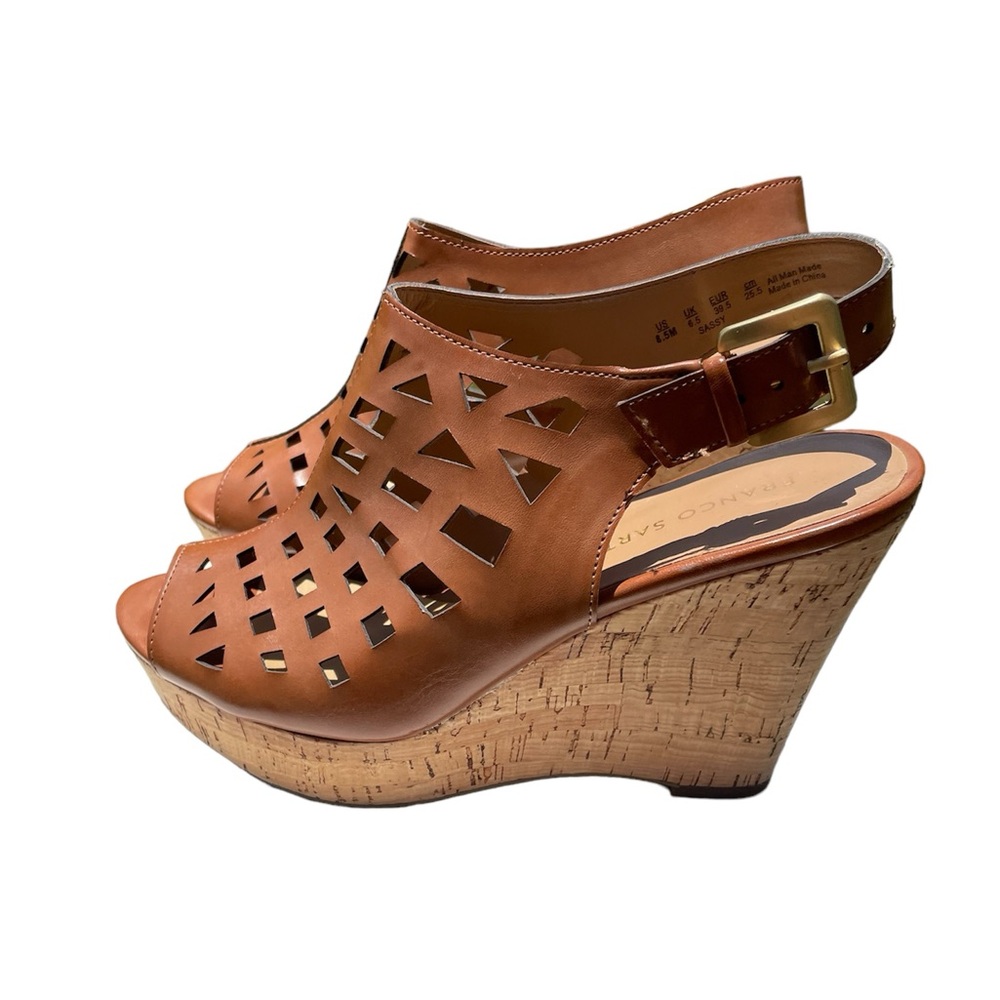 Sexy Franco Sarto brown leather cork heels, sandals.  Like new. Worn once